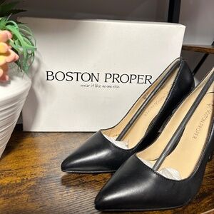 Boston Proper Black Leather Stiletto Pumps High Heels